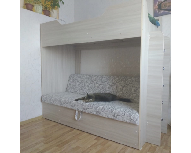Кровать двухъярусная с диваном (Беленый дуб)