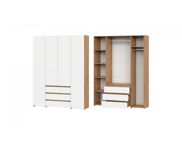 Шкаф четырехстворчатый комбинированный Некст 1 дуб золотой / белый